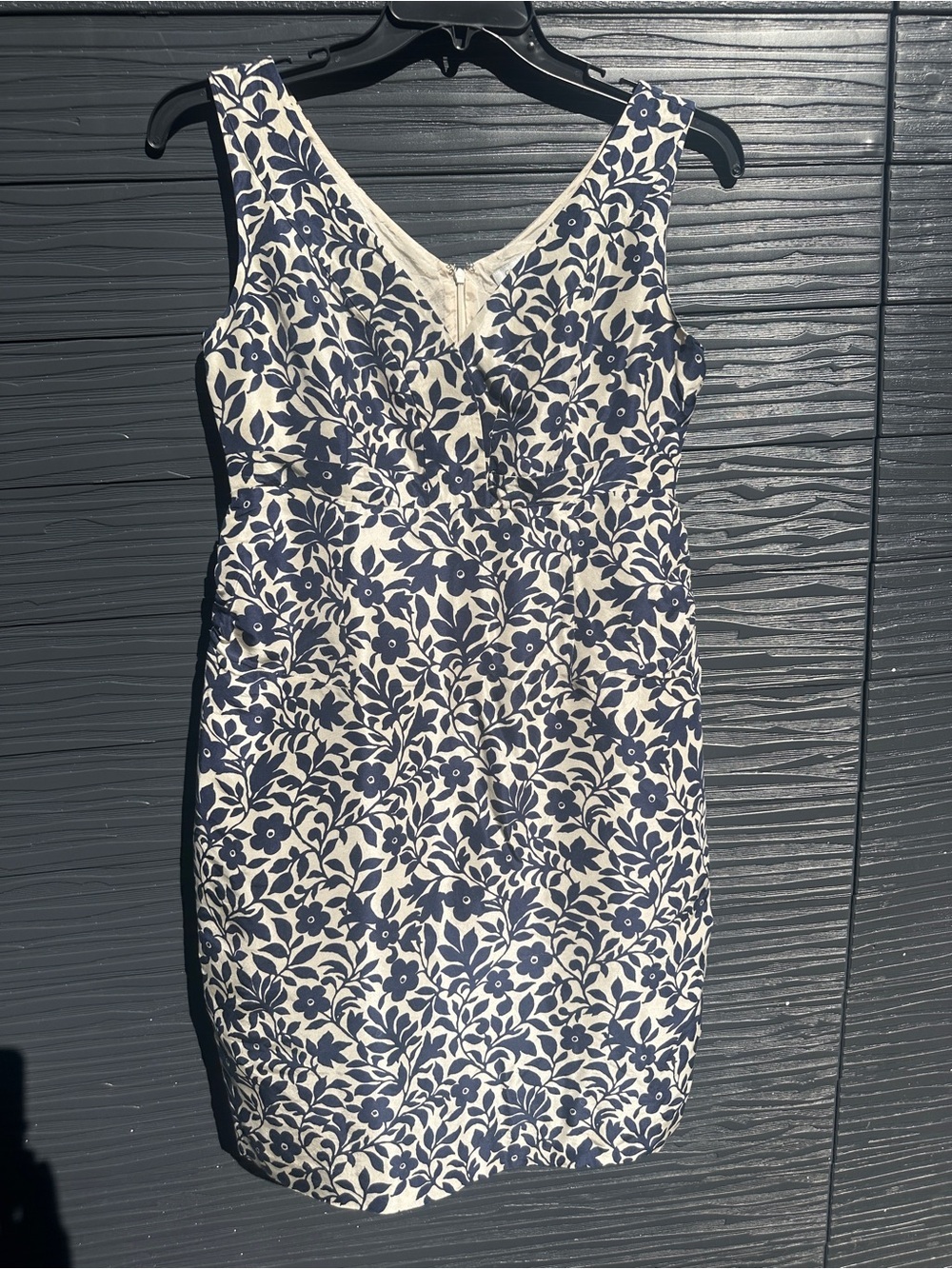 Garnet Hill Navy and Cream Floral Silk Sheath Dress